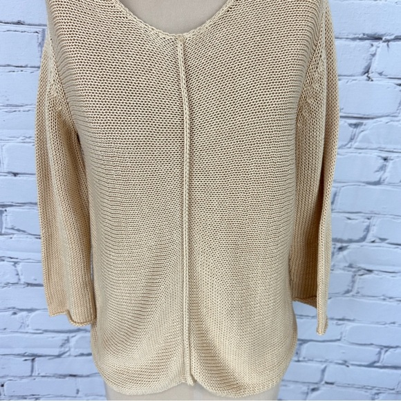 Vtg J Jill Open Knit Sweater Cream Small Petite Cotton Crochet Coastal Beachy - Picture 4 of 10